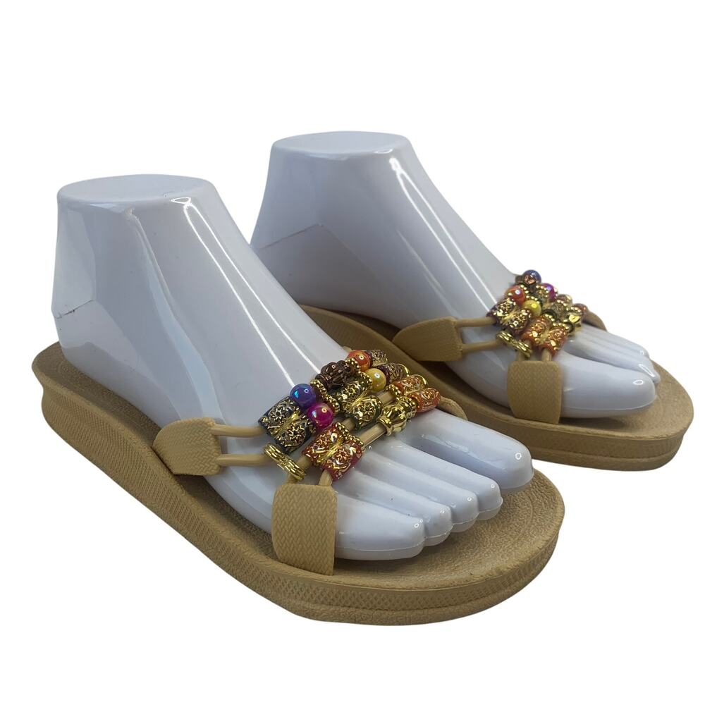 Grandco Style Asian Inspired Sandals Beaded Woven Strappy Womens Sz 7